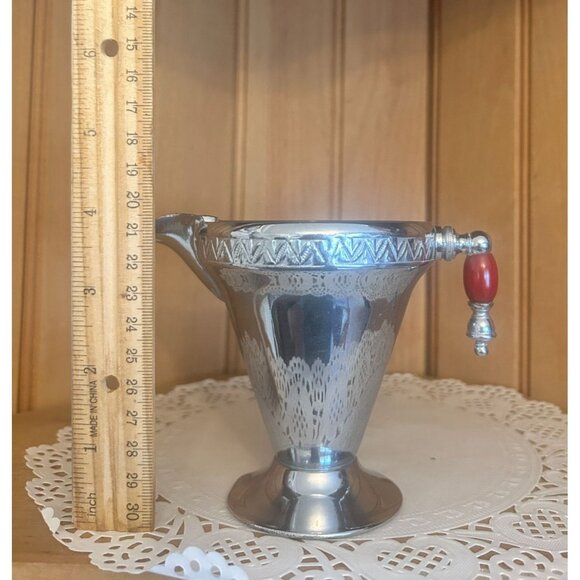 Vintage Manning Bowman Metal Creamer Art Deco Red Bakelite Handle - Picture 2 of 7